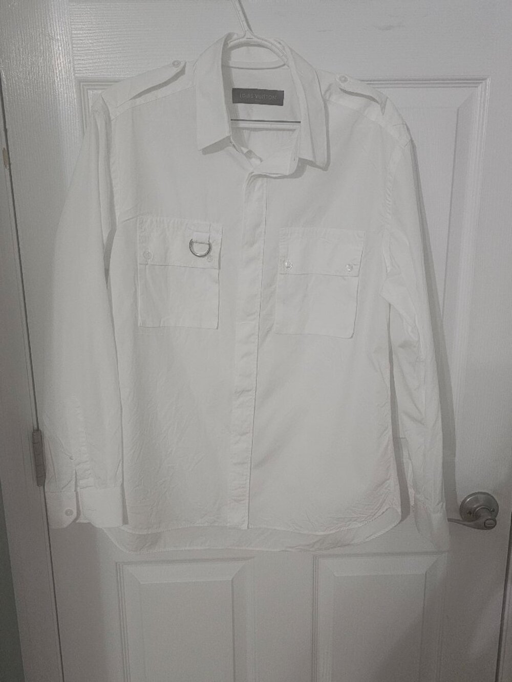 Louis Vuitton Mens White Utility Shirt Size XL Long Sleeve D-Ring Made in Italy
